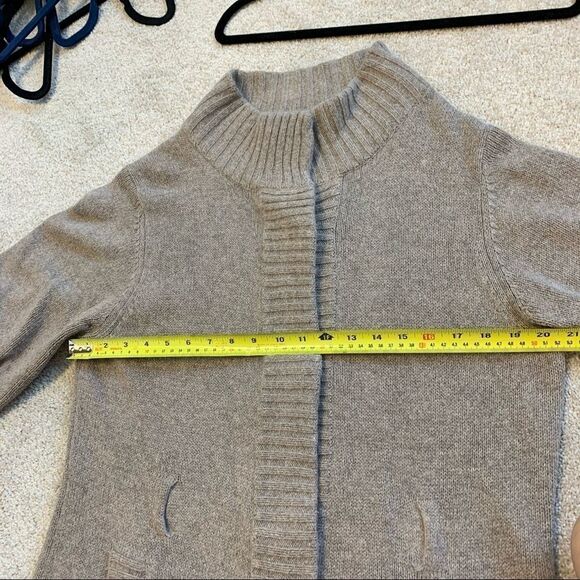 Bcbgmaxazria angora beige tan brown sweater belted high neck button closure L - Picture 11 of 12